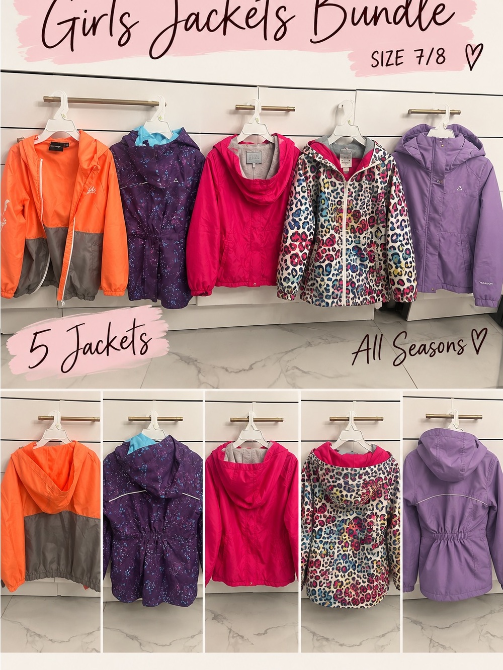 Girls Jackets Bundle Size 7/8 – 5 Jackets | Winter, Spring/Fall & Windbreakers